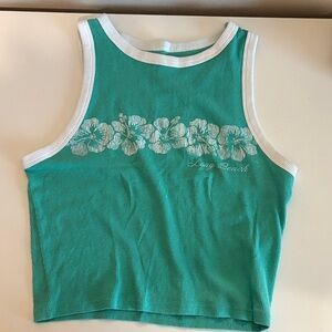 Hollister Long beach Green and White Floral Tank Top